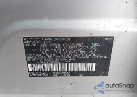 2009 Toyota Rav4 Limited from USA, damaged, VIN JTMBF31V795013802